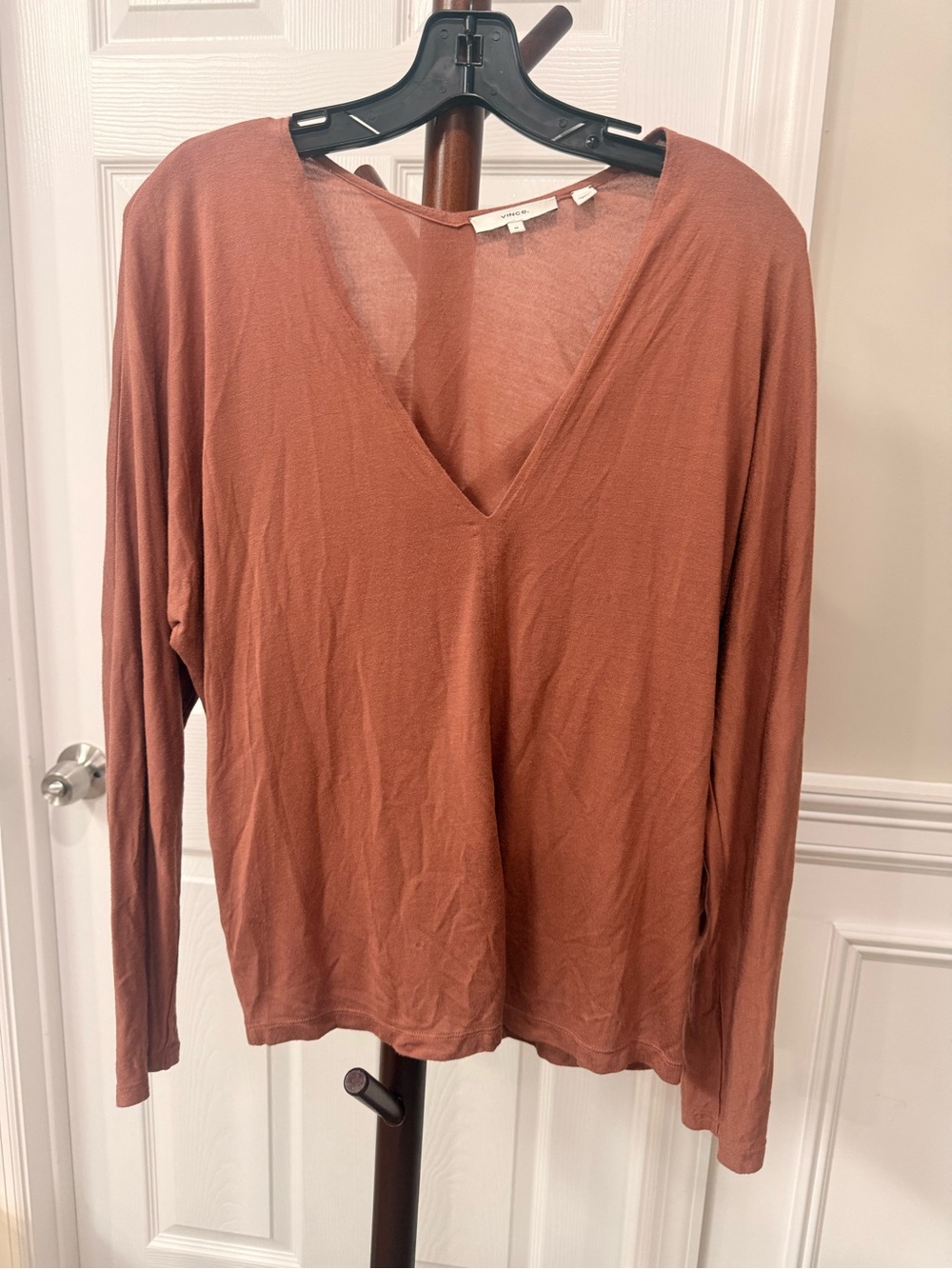 Vince Rust V-Neck Long Sleeve Tee